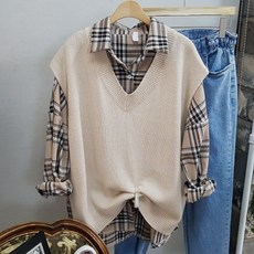 Imagination & Beyond 女款基本寬版V領開叉針織背心