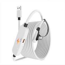 Meta Quest 3S Quest 3 /2 PICO 4 VR 헤드셋 고속 충전 케이블용 추가 충전 포트가 있는 USB3.2 Gen1 VR 링크 케이블, 하얀색