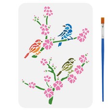 PET 스텐실 템플릿 다양한 패턴 디자인 셀프 앨범 사진 벽화 드로잉 297x210mm 붓 포함, 새