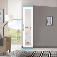 솜씨방 심플 친환경 E0 400 거울틈새옷장(이단봉형) 낮은 신혼부부 원룸, 블루화이트