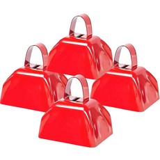 금속 소종 소음 메이커 - 7.6cm(3인치) 4개 팩 손잡이가 달린 작고 큰 카우벨 소음기 축구 게임 스포츠 이벤트 결혼식에 적합 (레드), 레드