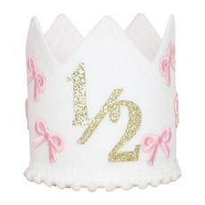 GHSHOP 케이크 스매시 여아 6개월 생일 장식을 위한 반생일 왕관 작은 공주 왕관 장식 휴일 리본 축하, 부드러운 천, 황금