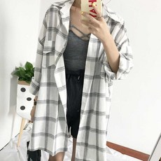 여자 간절기 바캉스 휴가지 셔츠 체크 남방 레이어드 커플 남방셔츠 블랙 화이트 롱 데일리