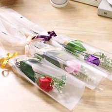 비누꽃 장미 꽃다발 투명 포장지 리본 장식 기념일 선물용 조화 인테리어 소품, 1개, 인크리코 한송이장미 레드