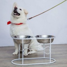 급식기 개밥 그릇 사료 급여기 반려동물 애견, 36cmx16cmx15cm, 1개, 화이트