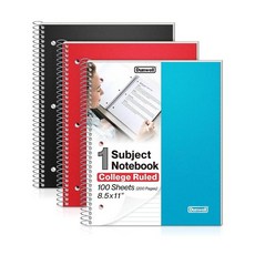 해외 Dunwell 대학 유선 노트 1개 3팩 레드 블루 블랙 나선형 21.6 x 27.9cm8.5 11인치 플라스틱 커버 폴리 포켓 칸막이 100장 200페이지 3홀 펀치 천, 1 주제 (3팩), .0001.3가지 색상 모듬.