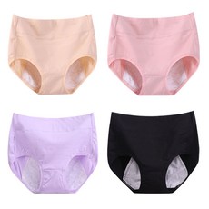 Ineobikseu 女款高腰棉質彈性衛生內褲 4件組 防漏