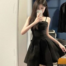 투니스 여성 슬림 웨이스트 A라인 미니 민소매 원피스