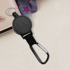 카라 비너 핀온 릴 세트 분실 방지 와이어 낚시 공구 리트렉터 장비 걸이 늘어 나는 열쇠, 1개, 블랙