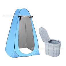 戶外加厚保暖單層行動廁所便攜式折疊更衣淋浴帳篷, 天藍色+可折疊馬桶,單人2窗, 1個