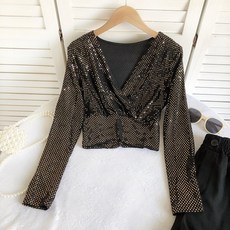 댄스복 라틴 라인 상의 반짝이 브이넥 무대의상 화려한 블라우스 단체복 고고 난타복 살사 아랑 라인 장구 줌바복