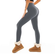 SINOPHANT 플리스 안감 레깅스 여성용 부드럽고 신축성 있는 하이 웨이스트 따뜻한 보온 겨울용 두꺼운 요가 팬츠 회색. 스몰 - 미디엄 154674