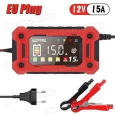 12V 15A 8A 스마트 배터리 충전기 자동차 오토바이 LiFePO4 납산 AGM GEL LED 디지털 터치 스크린 리튬 철, 01 CHINA, 01 EU Plug