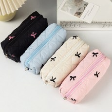 러블리 리본 자수 필통 펜케이스, 1개, 블랙
