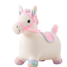 毛絨獨角獸充氣跳跳馬 內膽加厚布藝坐騎, 雲絨幻彩小白馬, 1個