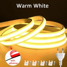 220V 고밀도 COB LED 스트립 조명 무안정기 방수 야외 정원 주방 간접조명, 1개, 따뜻한 화이트 ON-OFF 스위치 없음 2m