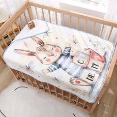 獨版印花新生兒牀單隔尿墊純棉嬰兒牀防水可洗透氣整張加大隔墊尿, 1個, 大藍兔子-隔尿墊70*90:一個