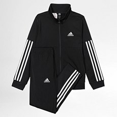 adidas 愛迪達 孩童運動訓練長袖外套+長褲 黑色