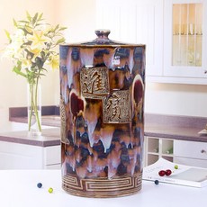 景德鎮陶瓷米缸家用10斤20斤50斤防蟲防潮防黴密封儲米桶, 款二直筒招財進寶40斤, 1個