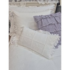 행복한집 핸드메이드 고밀도 핑크 플라워 자수 프릴 침구 시그니처 로맨틱 차렵이불