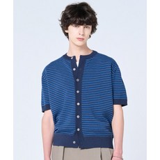 [효지] 25 SS 워셔블 부클 크롭 [라운드] 반팔 니트 가디건 ( 스트라이프_네이비 )