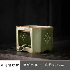 復古八角蠟燭溫茶爐 陶瓷茶具配件 寬7.0cm 高9.5cm, 竹青釉-小四方-蠟燭爐, 1個, 蠟燭爐