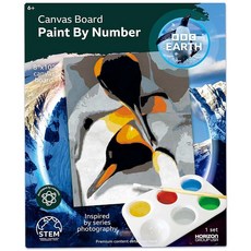 BBC Earth 캔버스 보드 페인트 숫자 - 펭귄 20.3 x 25.4cm(8 x 10인치) 캔버스 페인트 팔레트 페인트브러시 파우더 페인트 성인 초보자용 키트 페
