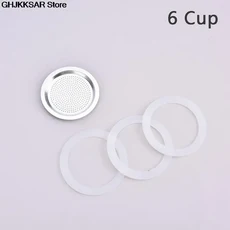 호환 실리콘 개스킷 3 개 알루미늄 필터 모카 포트 커피 병 교체 3 컵 6 컵 9/12 컵 모카 익스프레스와 호, 02 6 Cup