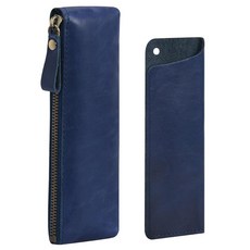 WON 온DERPOOL 가죽 필통 1개 및 만년필 홀더 - 휴대용 컴팩트 드로잉 마커 펜 문구 파우치 (라이트 브라운), 블루