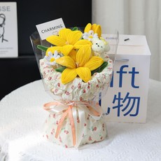 YAPOGI 댕댕이 인형 꽃다발 졸업식꽃다발 학예회 꽃다발, 1개, 옐로우