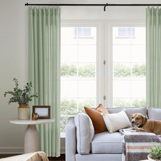 리넨 커튼 259.1cm(102인치) 길이 거실용 핀치 플리츠 드레이프 후크 링 포함 트래버스 로드 백 탭 라이트 필터링 보헤미안 팜하우스 러스틱 시어 259.1cm(10