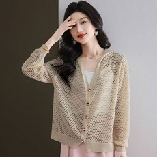 ORZQU 여성 여름 펀칭 루즈핏 후드 카디건 여성 빅사이즈 캐주얼 상의 얇은 여름 카디건