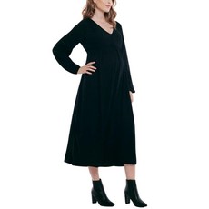 [ 674584 ] 모더니티 모aternity 여성용 긴소매 버튼 프론트 미디 임산부 드레스 블랙 S