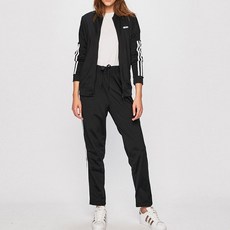 adidas 愛迪達 女子運動服套裝三條紋運動服上衣下裝訓練套裝運動上衣+運動褲黑色運動服