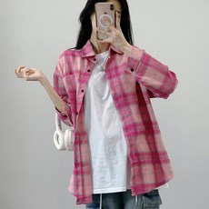 빈티지 오버핏 체크 셔츠 방송댄스복 줌바댄스복 에어로빅복