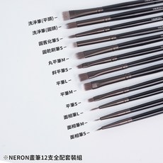 (Pandainn) Madworks NERON 畫筆套組 面相筆 平筆 斜平筆 丸平筆 乾刷筆 mad 模型工具, 1個, Mad-12支全配套裝畫筆