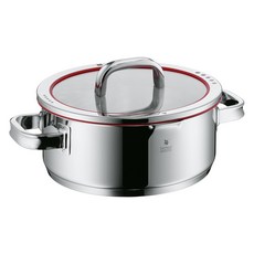WMF Function 4 雙耳矮身不鏽鋼燉鍋 24cm，導熱均勻、四種鍋蓋功能，輕鬆燉煮各式美味料理, 1個
