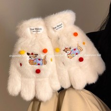 【包 您無憂 】可愛小狗毛絨手套女冬季保暖掛脖圍巾加絨加厚學生五指防寒風騎車