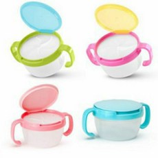 蘇霏小舖 防灑零食杯 兒童 嬰兒 防灑零食杯 零食罐 零食碗 帶把柄 餅乾碗 零食盒 糖果盒, 草綠＋湖藍蓋零食碗, 1個