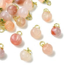 Stiesy 10피스 천연 마노 복숭아 참 복숭아 원석 펜던트 핑크 과일 참 황동 루프 주얼리 팔찌 목걸이 귀걸이 DIY 공예 제작, 복숭아-10개