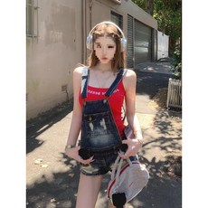 Yellwell 여성용 여름 하이웨이스트 데님 멜빵 반바지 슬림핏 캐주얼 DJP