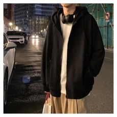 日系薄刷毛連帽外套 韓國秋款休閒情侶寬鬆素面開衫衛衣