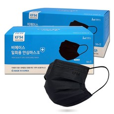 KF94 덴탈형 마스크 [중형] / 자외선차단 항균 소재, 블랙, 2개, 50매입