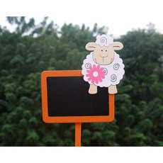 花樣渼栽盆栽生活館 動物小黑板系列 羊咩咩（多款）黑板 自填 小卡 便利貼 花插 園藝裝飾, 橘小黑板羊咩咩