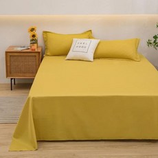 더블 침대용 1 pc 침대 플랫 시트 일반 솔리드 컬러 탑 싱글/퀸/킹 소프트 홈 린넨, 180X230cm, Brilliant yellow, 1개