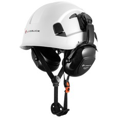 【台灣 隔日 發出 統編】30分貝降噪隔音耳罩美式建築安全帽工程施工透氣防護帽, 白帽+耳罩, 1個