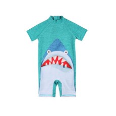 Cadocado 남아용 래쉬가드 수영복 집업 원피스 반소매 아동용 자외선 차단 수영복 GREEN 그린 Shark 3-6개월 182102