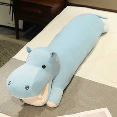 입벌리고 있는 대형 하마인형 바디필로우 동물 쿠션 베개 보라 총 길이 88cm, 1개