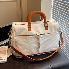 CUOMISS 大容量短途差旅行李包 女士時尚輕便待產收納包 男士運動健身包, 1個, 米色 擴容款 可套拉桿箱