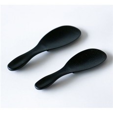 레몬글라스 국내생산 밥알이 잘 붙지않는 트윈 레이백 엠보싱주걱 2종 세트 (중형+소형), 1개, 블랙
